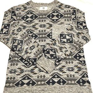On The Byas Aztec Long Sleeve Mens Size Small Patterned Cotton Pullover